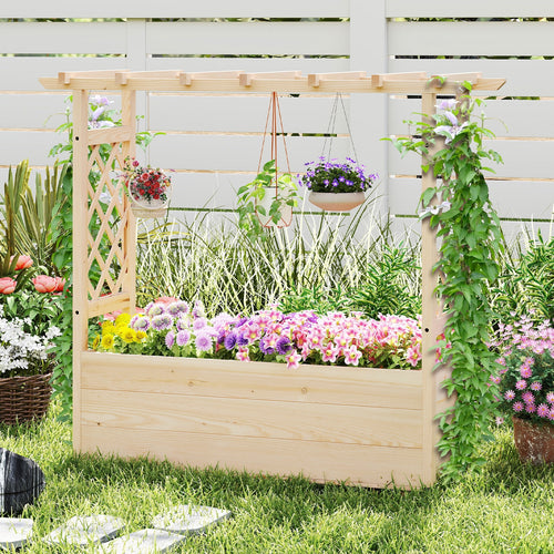 Raised Garden Bed, Wooden Elevated Planter Box, Hanging Roof, L