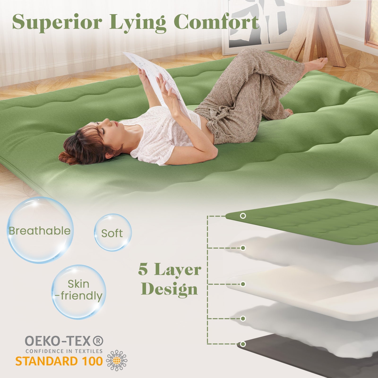King Size Floor Mattress, Washable Cover, Carry Bag, Green Mattresses at Gallery Canada