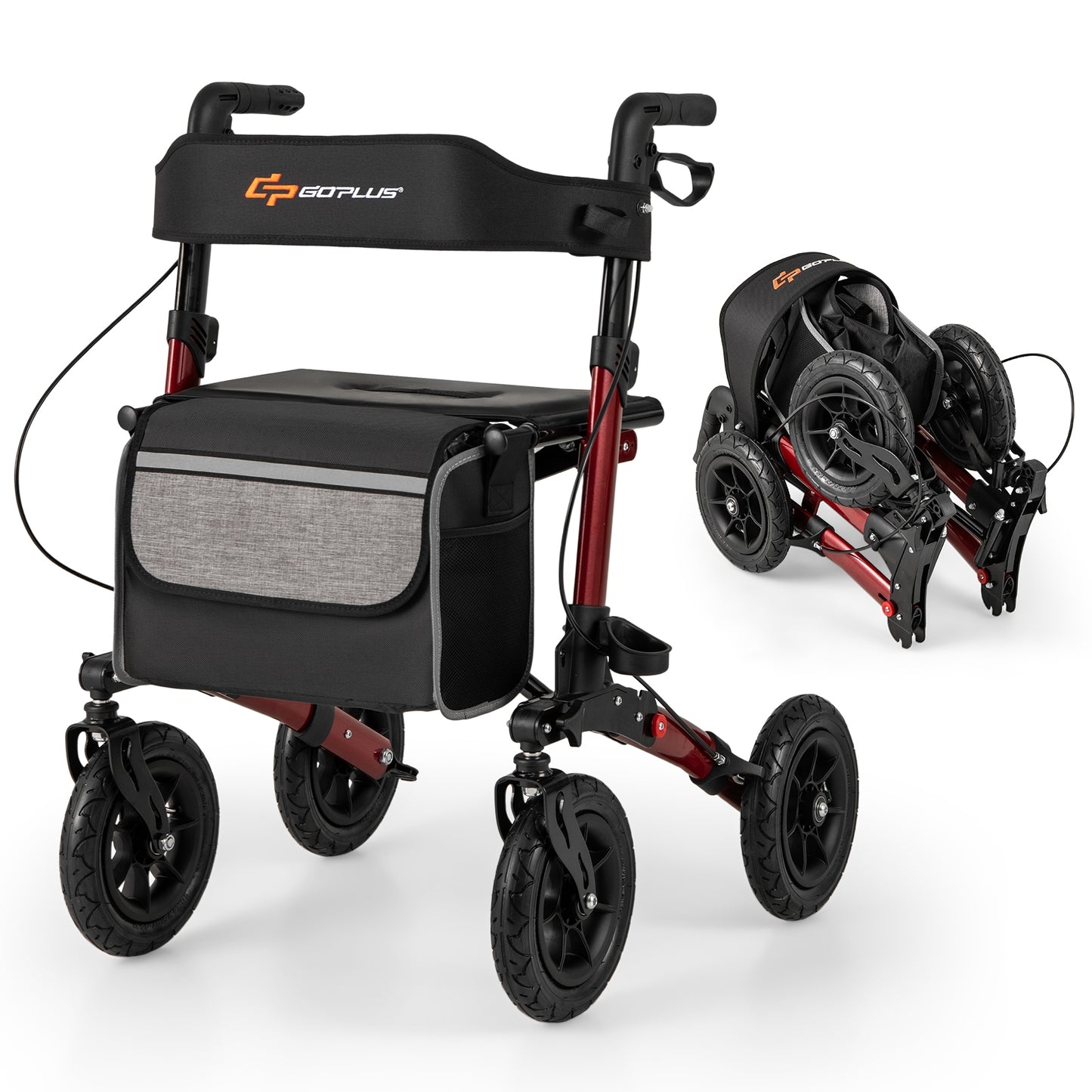 Folding Rollator Walker With Seat, All Terrain, Red Walkers & Rollators at Gallery Canada