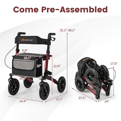Folding Rollator Walker With Seat, All Terrain, Red Walkers & Rollators at Gallery Canada