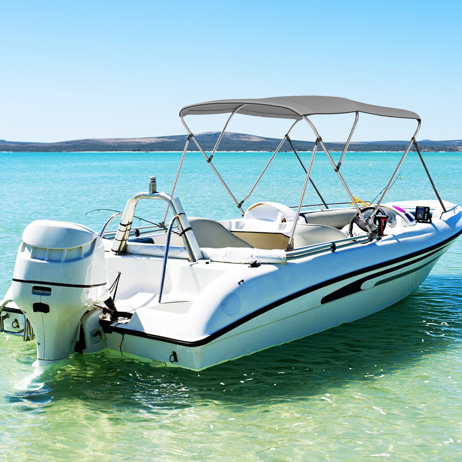 3-Bow Boat Bimini Top, With Storage Boot, Gray Water Sports at Gallery Canada