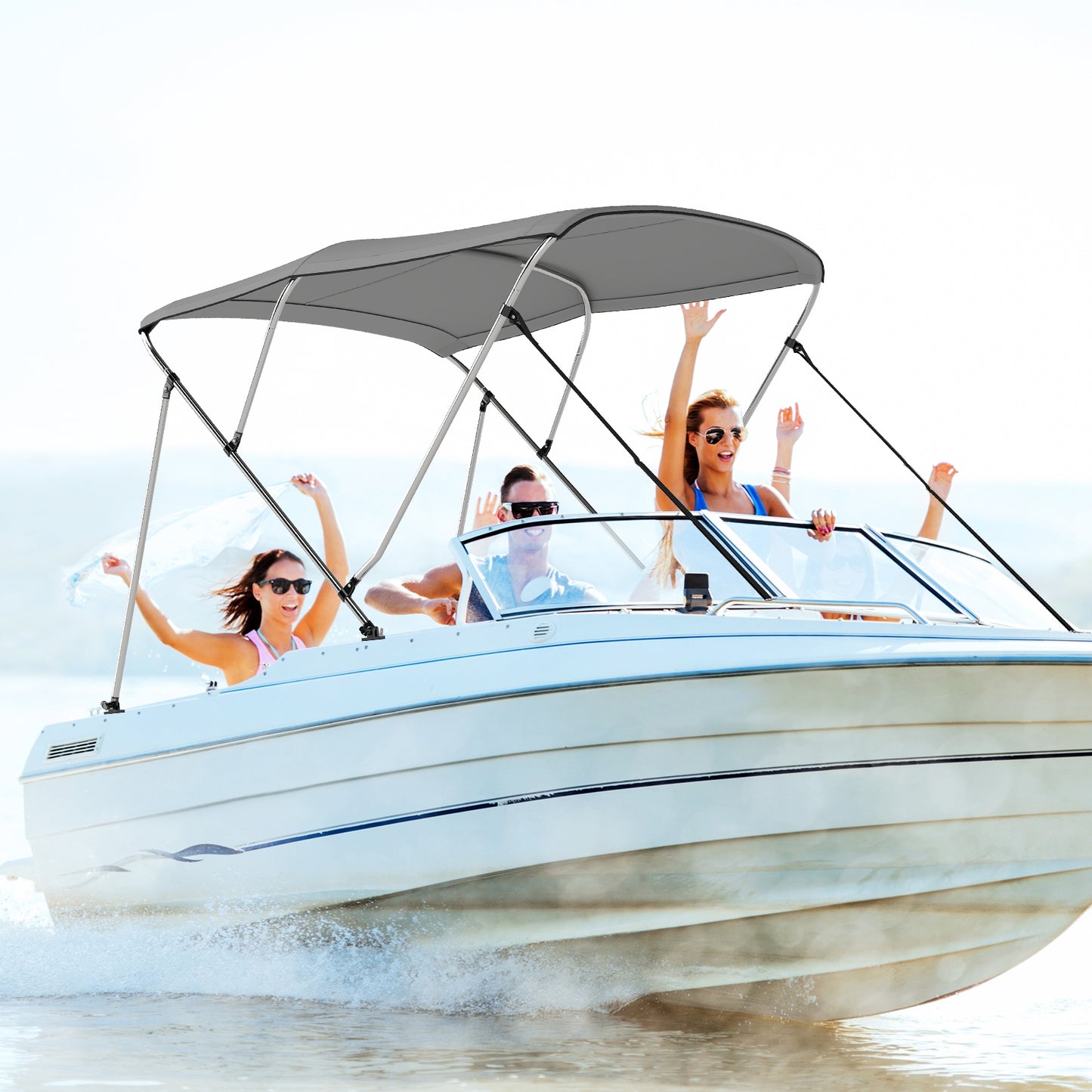 3-Bow Boat Bimini Top, With Storage Boot, Gray Water Sports at Gallery Canada