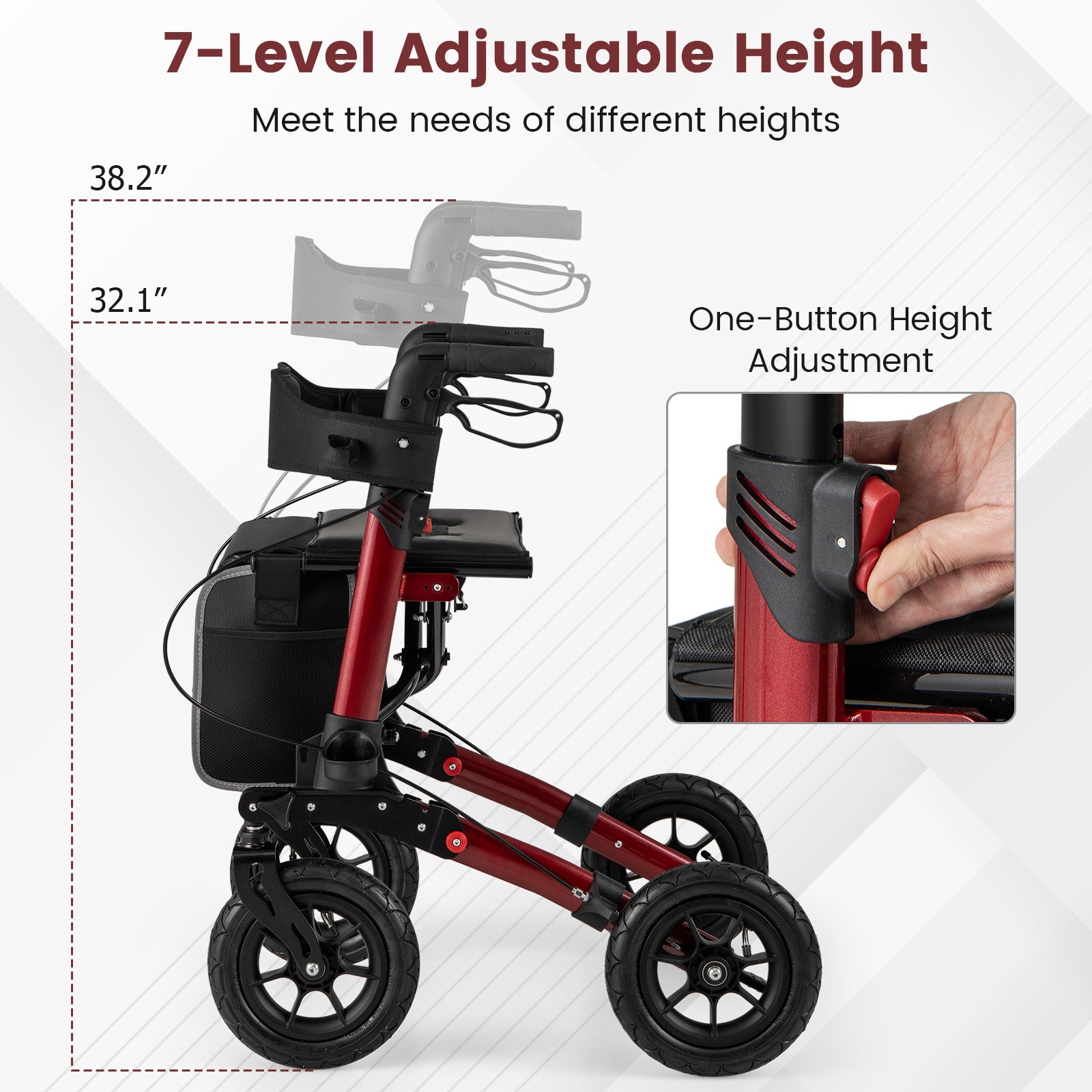 Folding Rollator Walker With Seat, All Terrain, Red Walkers & Rollators at Gallery Canada