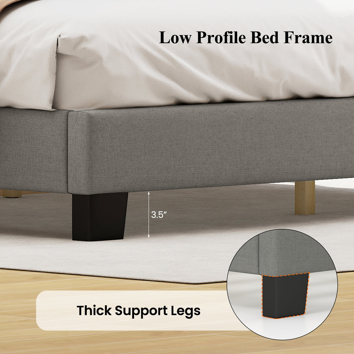 Queen Size Bed Frame, Adjustable Scalloped Tufted Headboard, Gray Simple Bed Frame at Gallery Canada