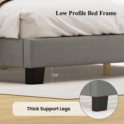 Queen Size Bed Frame, Adjustable Scalloped Tufted Headboard, Gray Simple Bed Frame at Gallery Canada