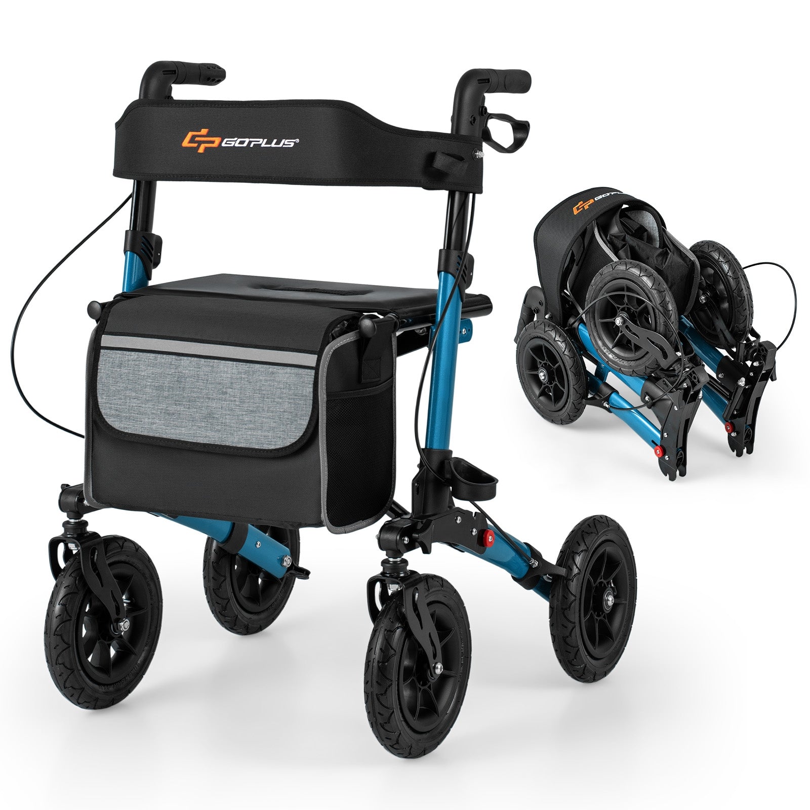 Folding Rollator Walker With Seat, All Terrain, Navy Walkers & Rollators at Gallery Canada