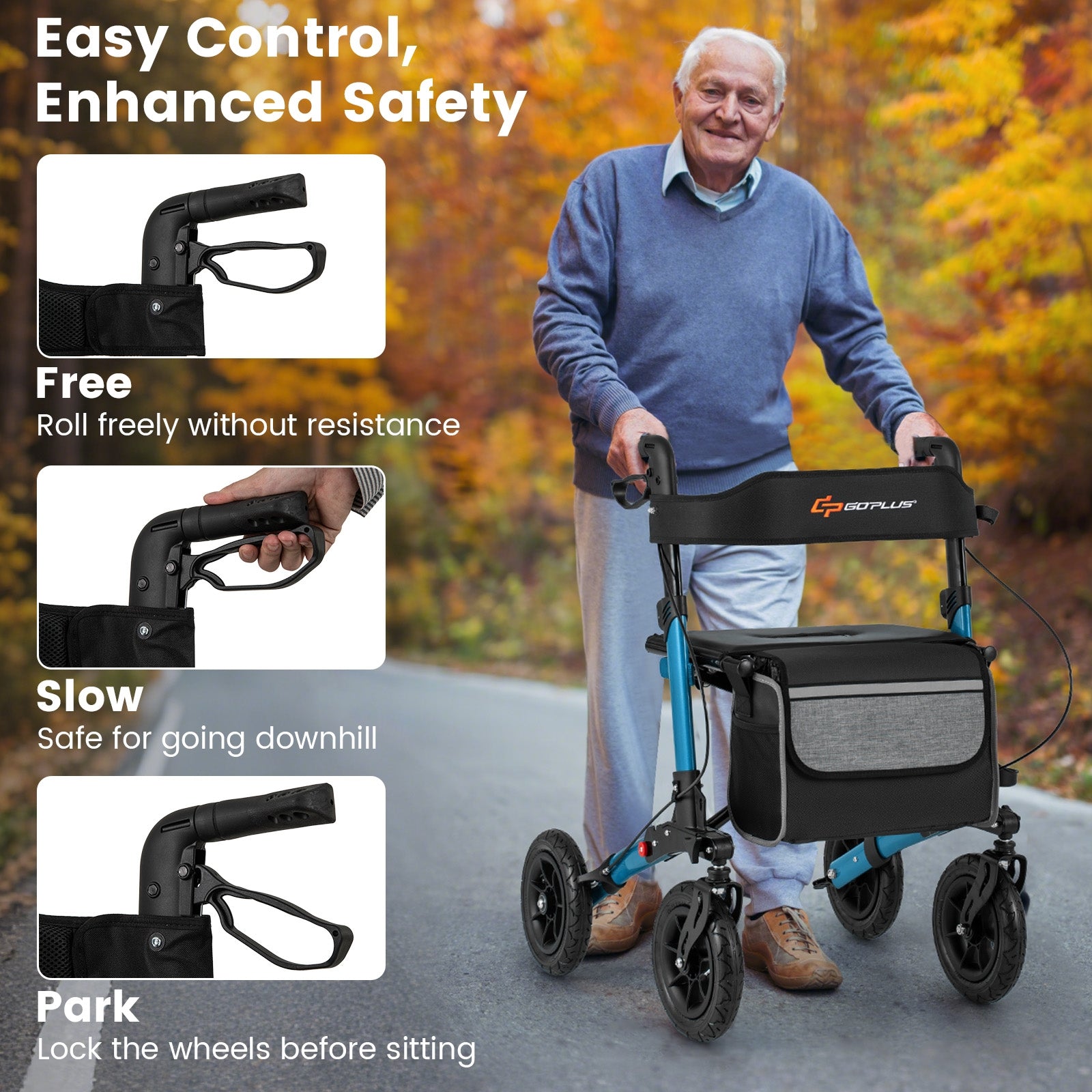Folding Rollator Walker With Seat, All Terrain, Navy Walkers & Rollators at Gallery Canada