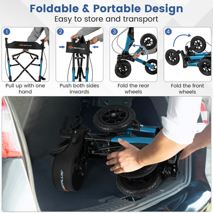 Folding Rollator Walker With Seat, All Terrain, Navy Walkers & Rollators at Gallery Canada