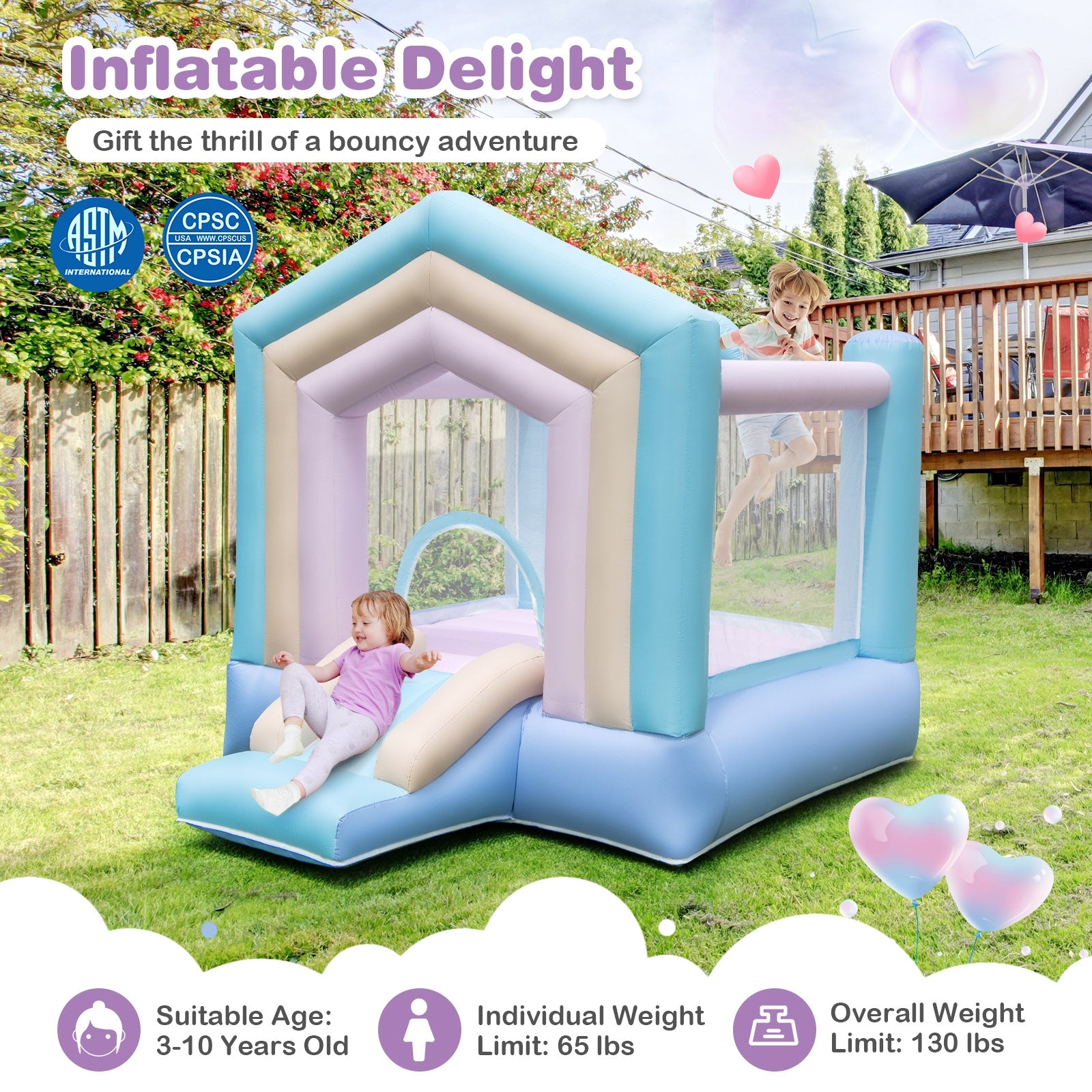 Kids Bounce House With Slide, Basketball Rim, 480W Blower, Multicolor Bounce House at Gallery Canada