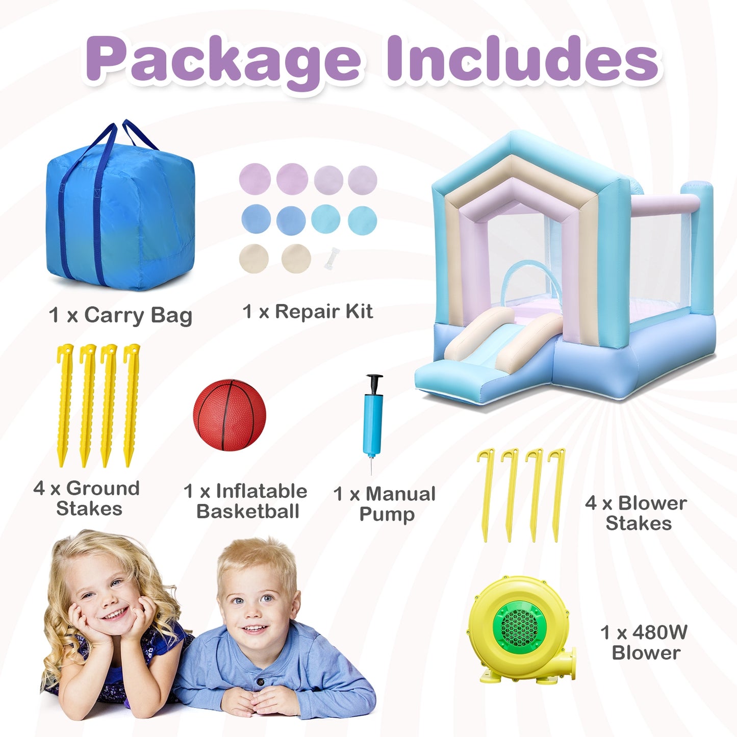 Kids Bounce House With Slide, Basketball Rim, 480W Blower, Multicolor Bounce House at Gallery Canada