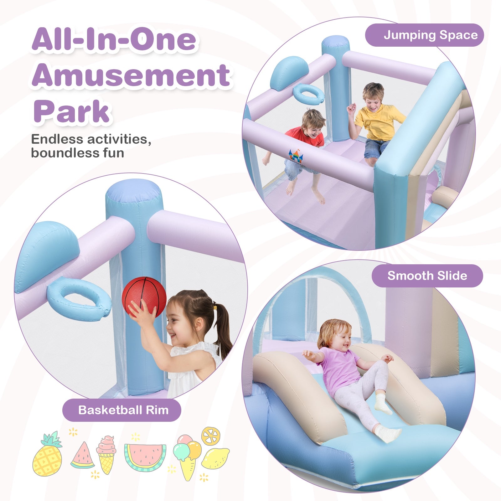Kids Bounce House With Slide, Basketball Rim, 480W Blower, Multicolor Bounce House at Gallery Canada