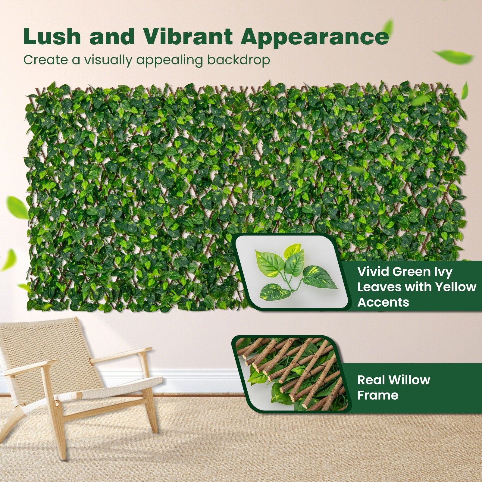 Expandable Fence Privacy Screen, Faux Fencing Panel, Real Willow Frame, Green Decorative Fencing & Flooring at Gallery Canada