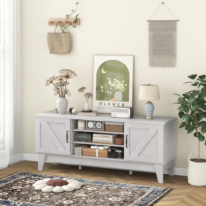 Farmhouse TV Stand For 65 Inches, 2 Barn Door Cabinets, Gray Entertainment Centers & TV Stands at Gallery Canada