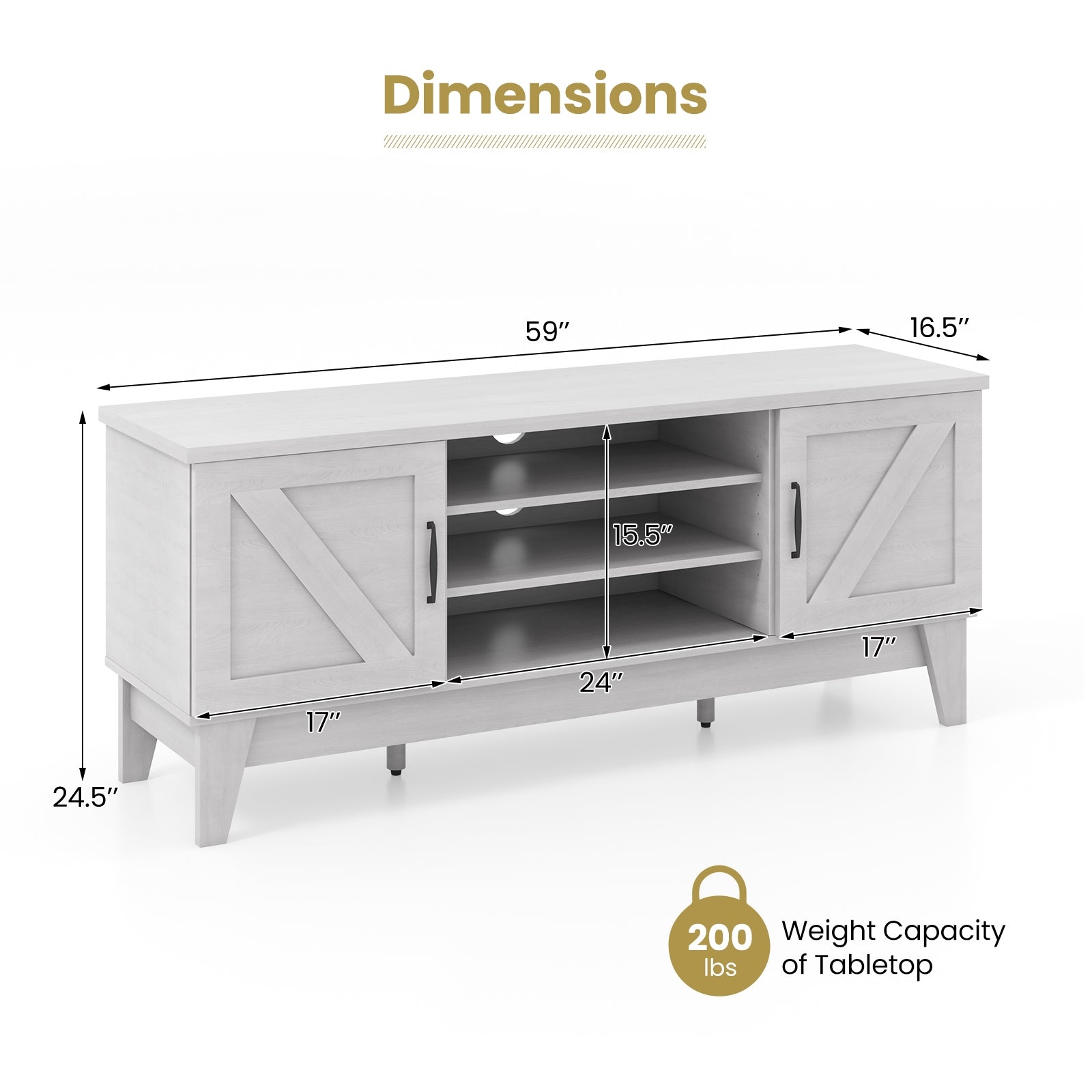 Farmhouse TV Stand For 65 Inches, 2 Barn Door Cabinets, Gray Entertainment Centers & TV Stands at Gallery Canada