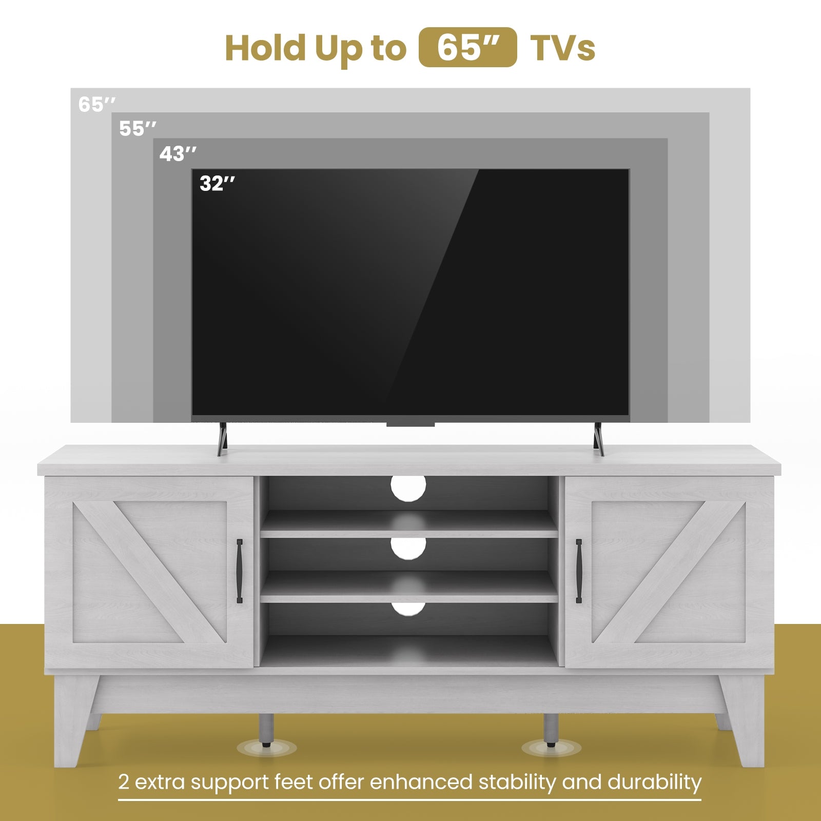 Farmhouse TV Stand For 65 Inches, 2 Barn Door Cabinets, Gray Entertainment Centers & TV Stands at Gallery Canada
