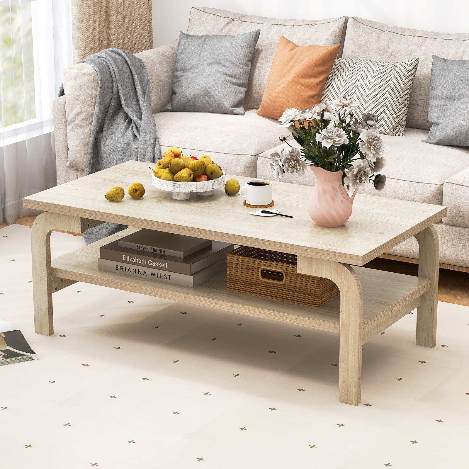 47 Inches Accent Rectangular Coffee Table, Natural Coffee Tables at Gallery Canada