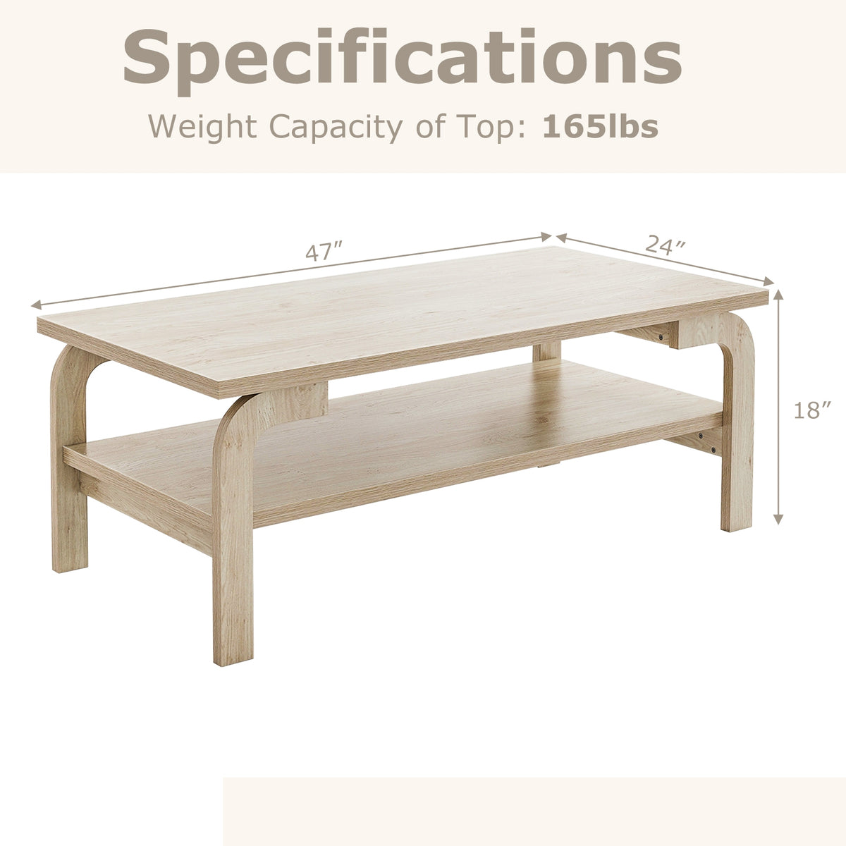 47 Inches Accent Rectangular Coffee Table, Natural Coffee Tables at Gallery Canada
