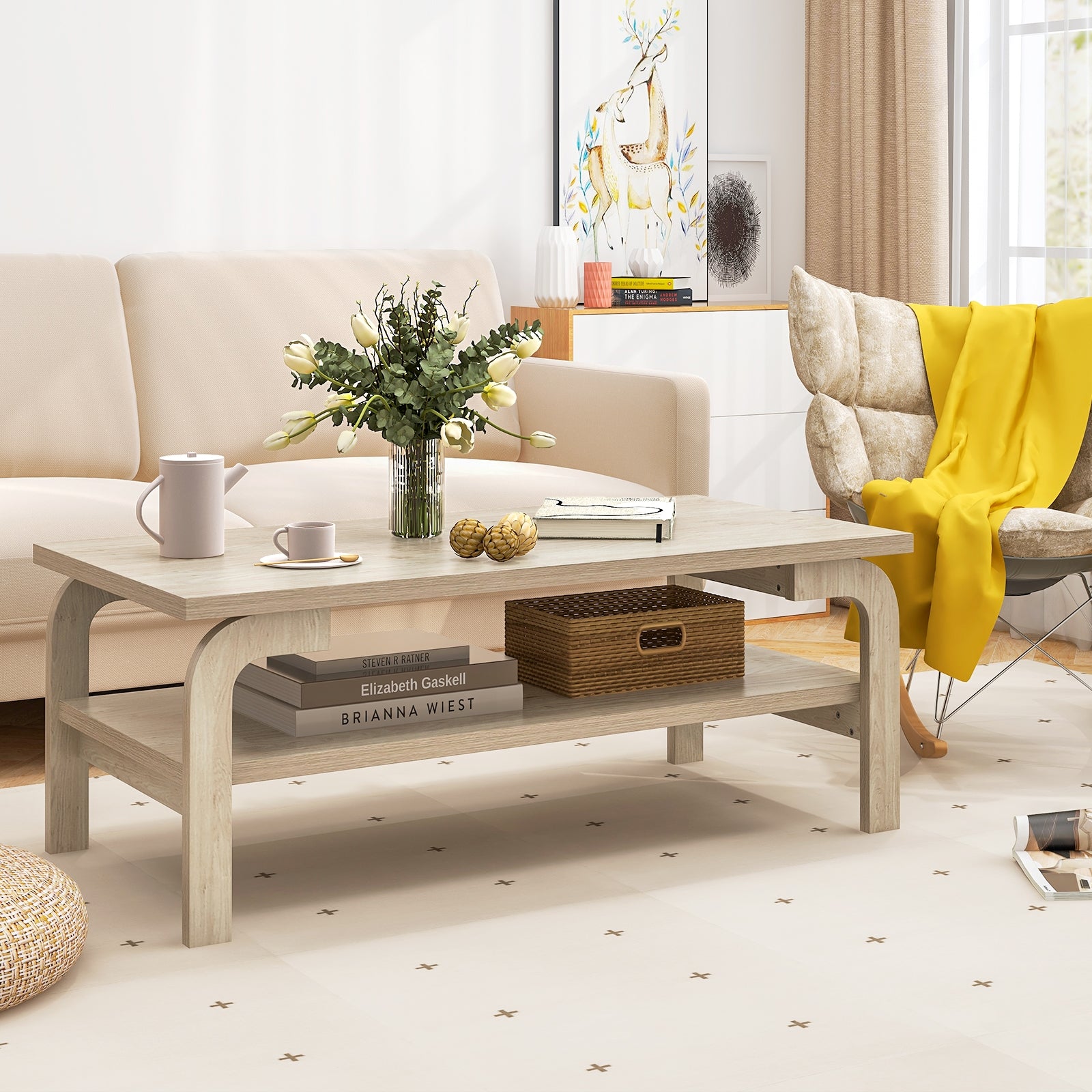 47 Inches Accent Rectangular Coffee Table, Natural Coffee Tables at Gallery Canada