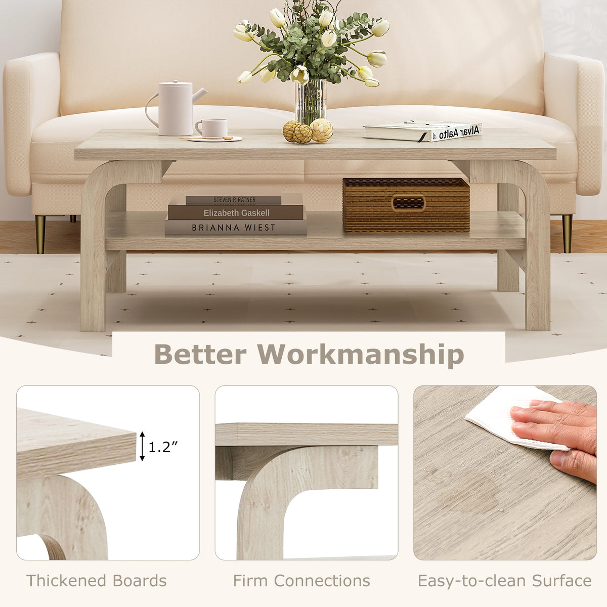 47 Inches Accent Rectangular Coffee Table, Natural Coffee Tables at Gallery Canada