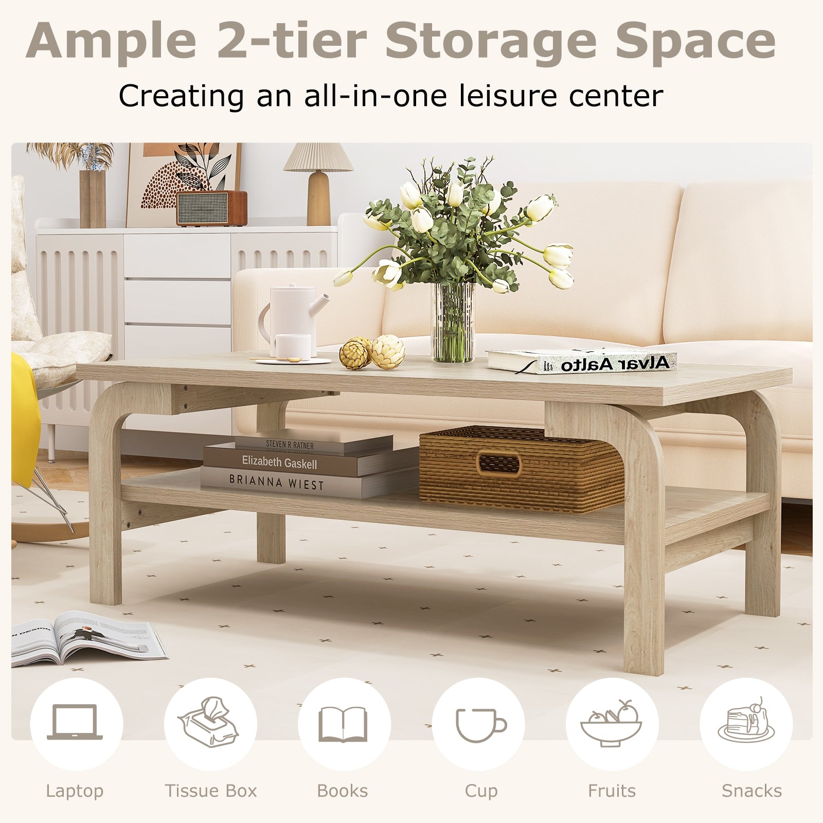 47 Inches Accent Rectangular Coffee Table, Natural Coffee Tables at Gallery Canada