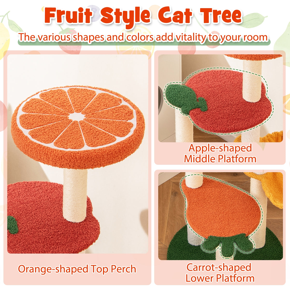 Multi-Level Cat Tree, Fruit-Shaped Platforms, Orange Cat Trees Condos & Scratchers at Gallery Canada