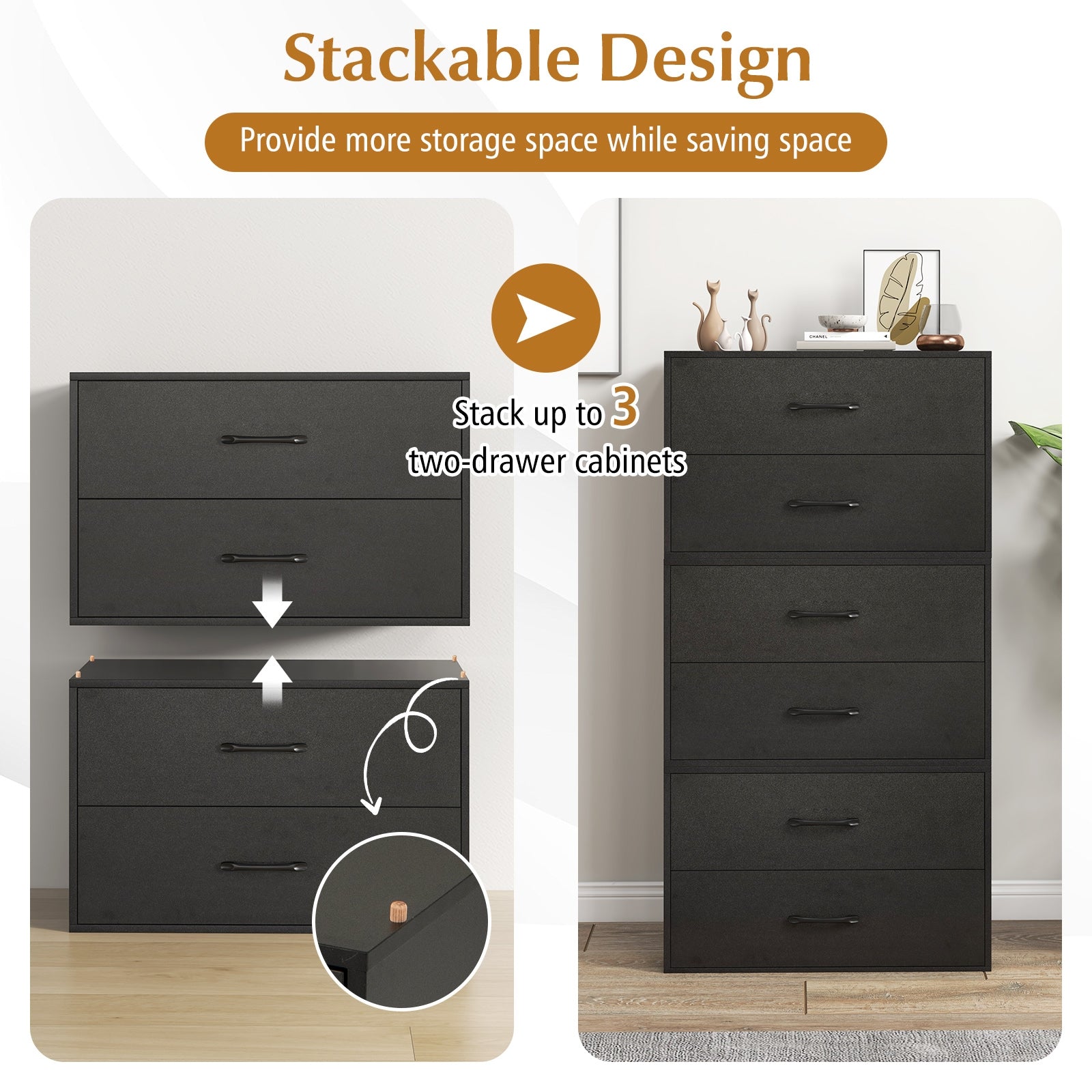 2-Drawer Stackable Horizontal Storage Cabinet, Black Cabinets & Chests at Gallery Canada