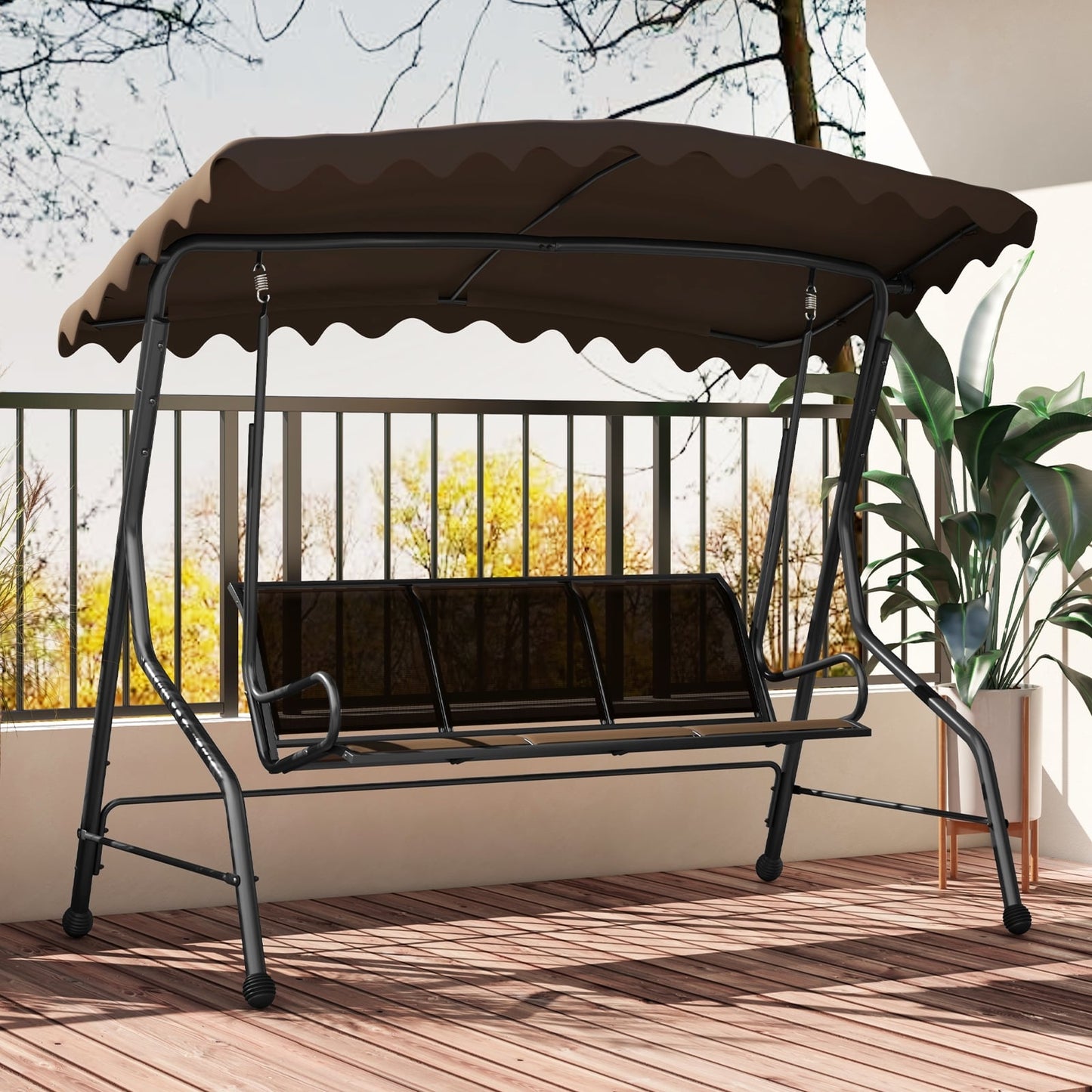 3-Seat Outdoor Swing With Adjustable Shading, Brown Porch Swings at Gallery Canada