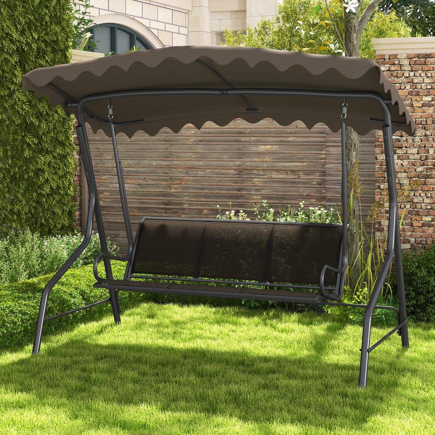 3-Seat Outdoor Swing With Adjustable Shading, Brown Porch Swings at Gallery Canada