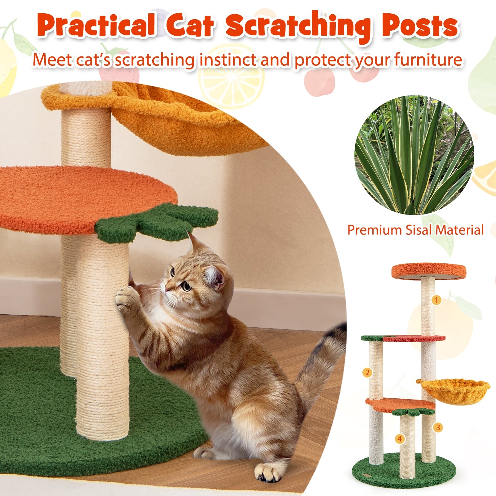 Multi-Level Cat Tree, Fruit-Shaped Platforms, Orange Cat Trees Condos & Scratchers at Gallery Canada