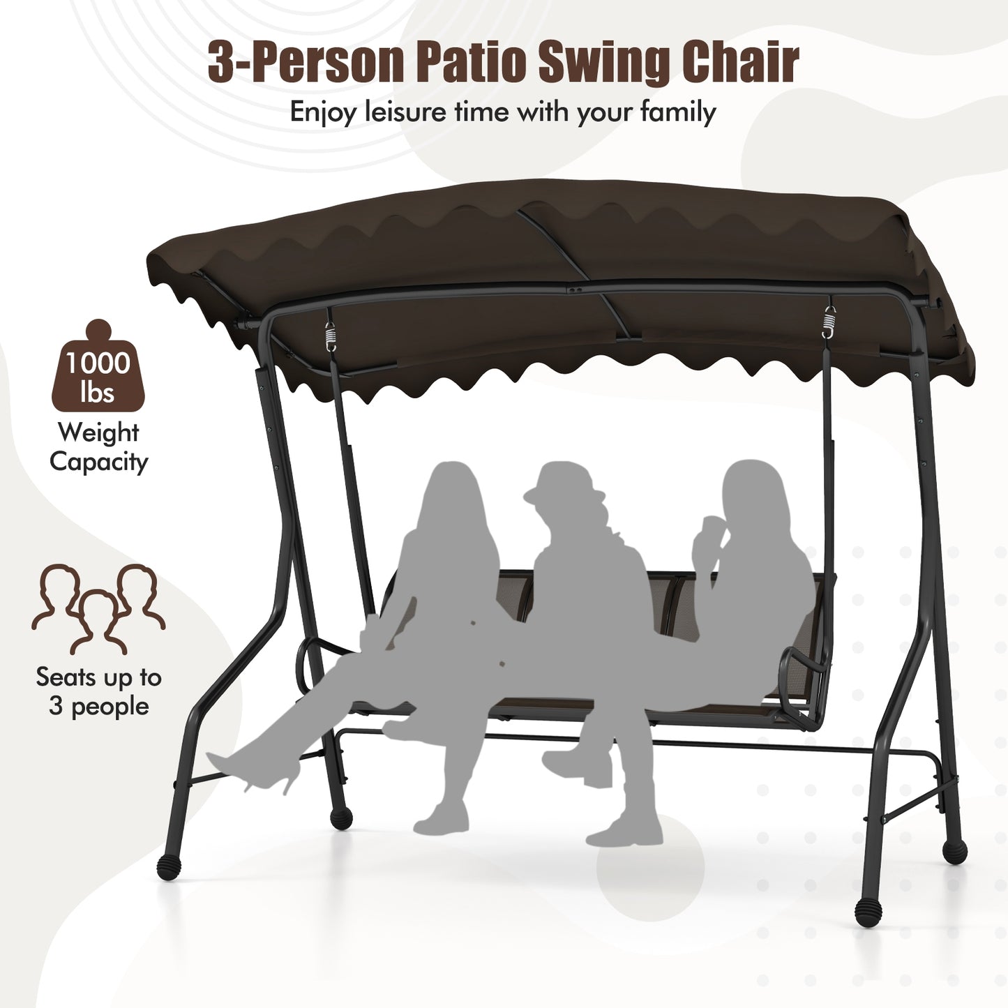 3-Seat Outdoor Swing With Adjustable Shading, Brown Porch Swings at Gallery Canada