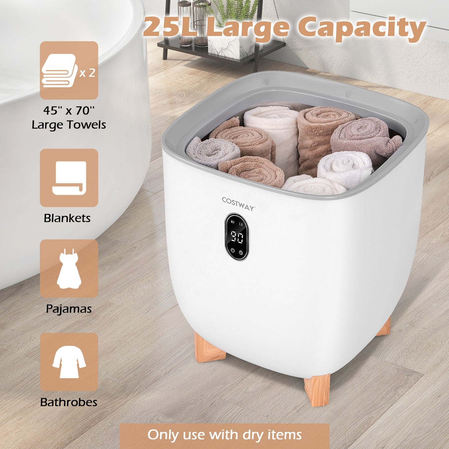 25L Towel Warmer Bucket, 2 Temperature Settings, Auto Shut Off, White Dryers at Gallery Canada