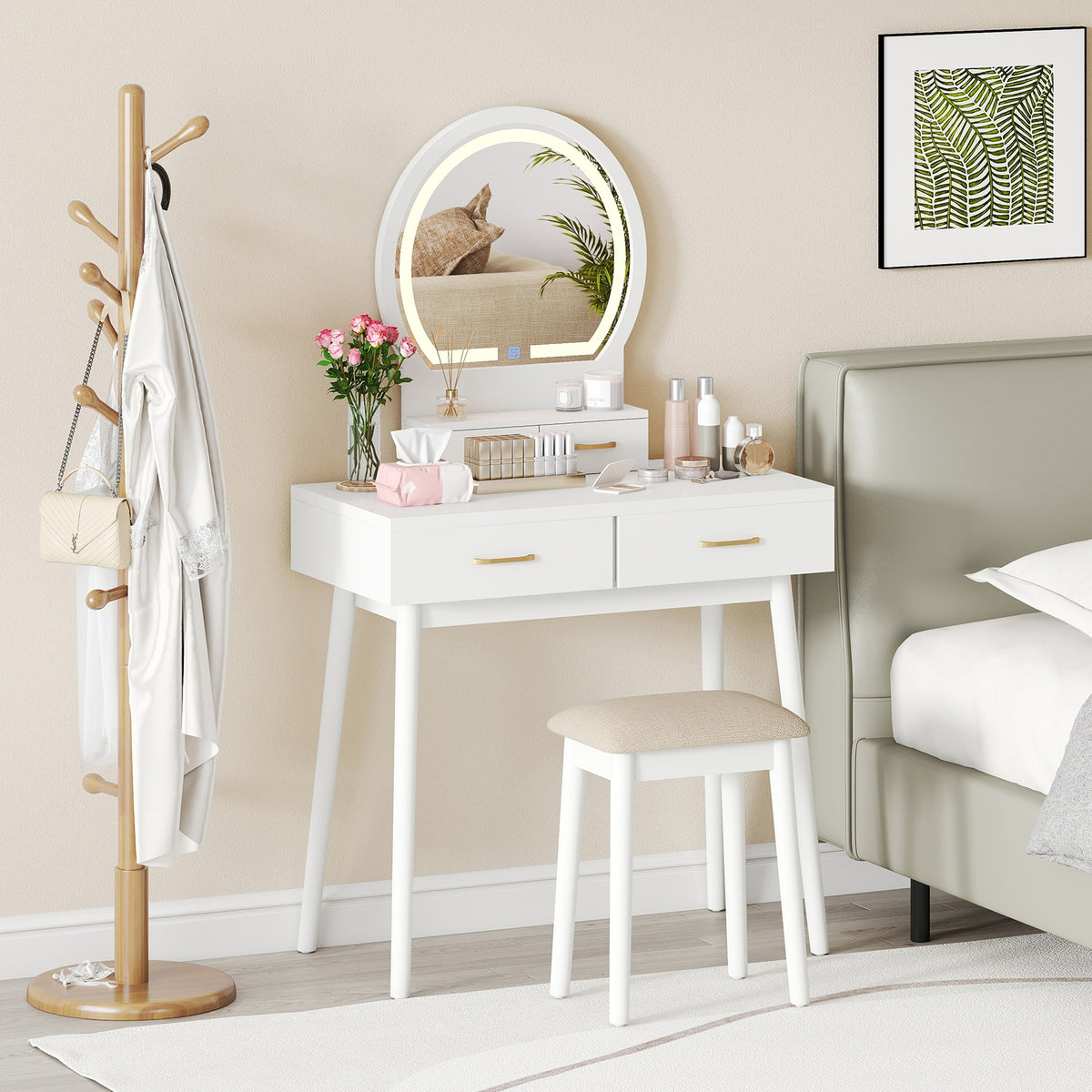 Small Vanity Makeup Table With Stool, LED Mirror, White Makeup Vanities at Gallery Canada