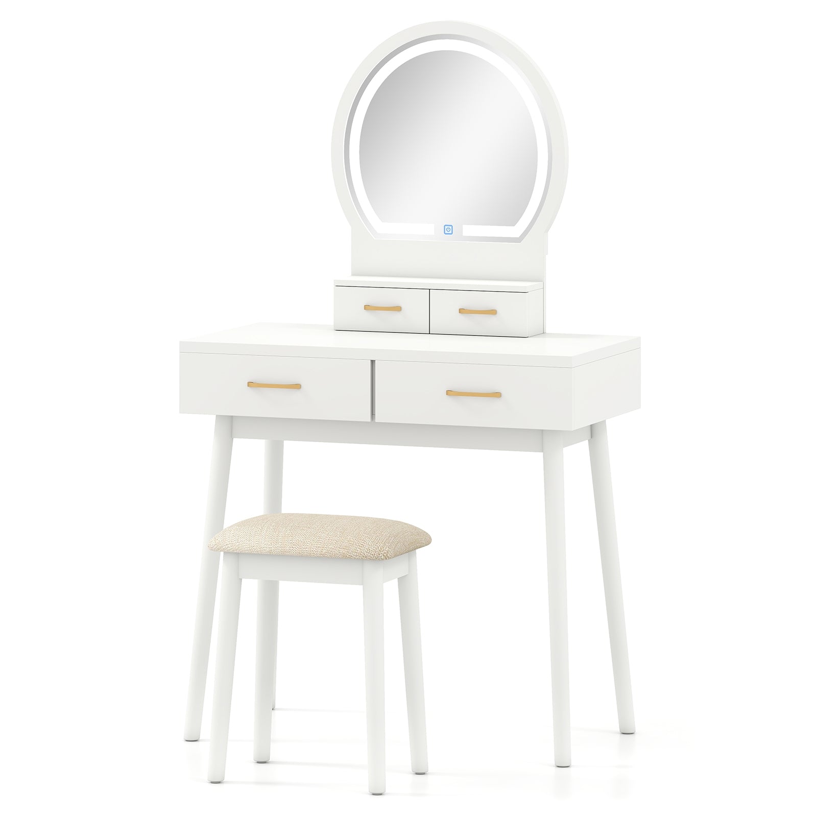 Small Vanity Makeup Table With Stool, LED Mirror, White Makeup Vanities White at Gallery Canada