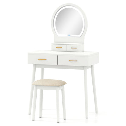 Small Vanity Makeup Table With Stool, LED Mirror, White Makeup Vanities White at Gallery Canada