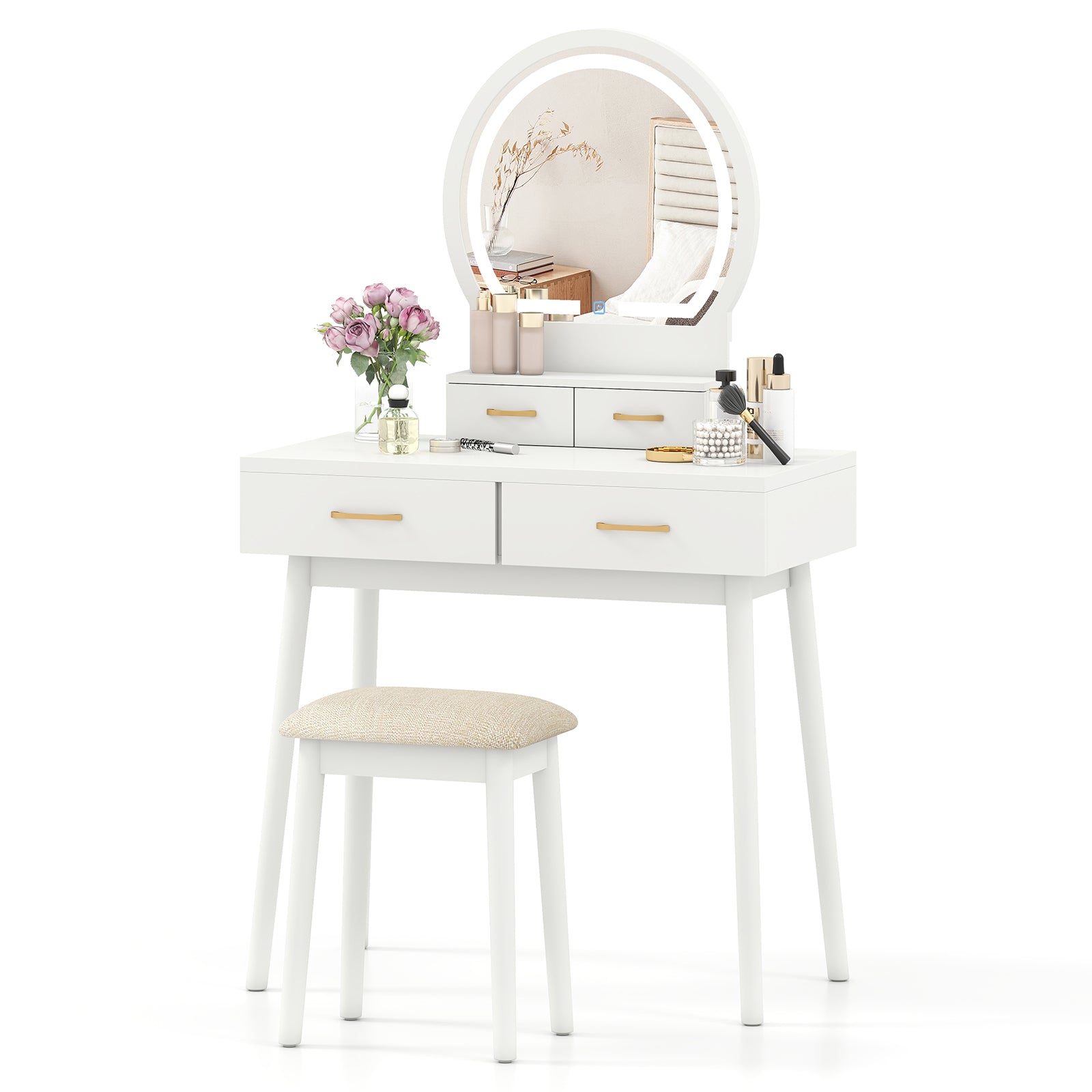 Small Vanity Makeup Table With Stool, LED Mirror, White Makeup Vanities at Gallery Canada