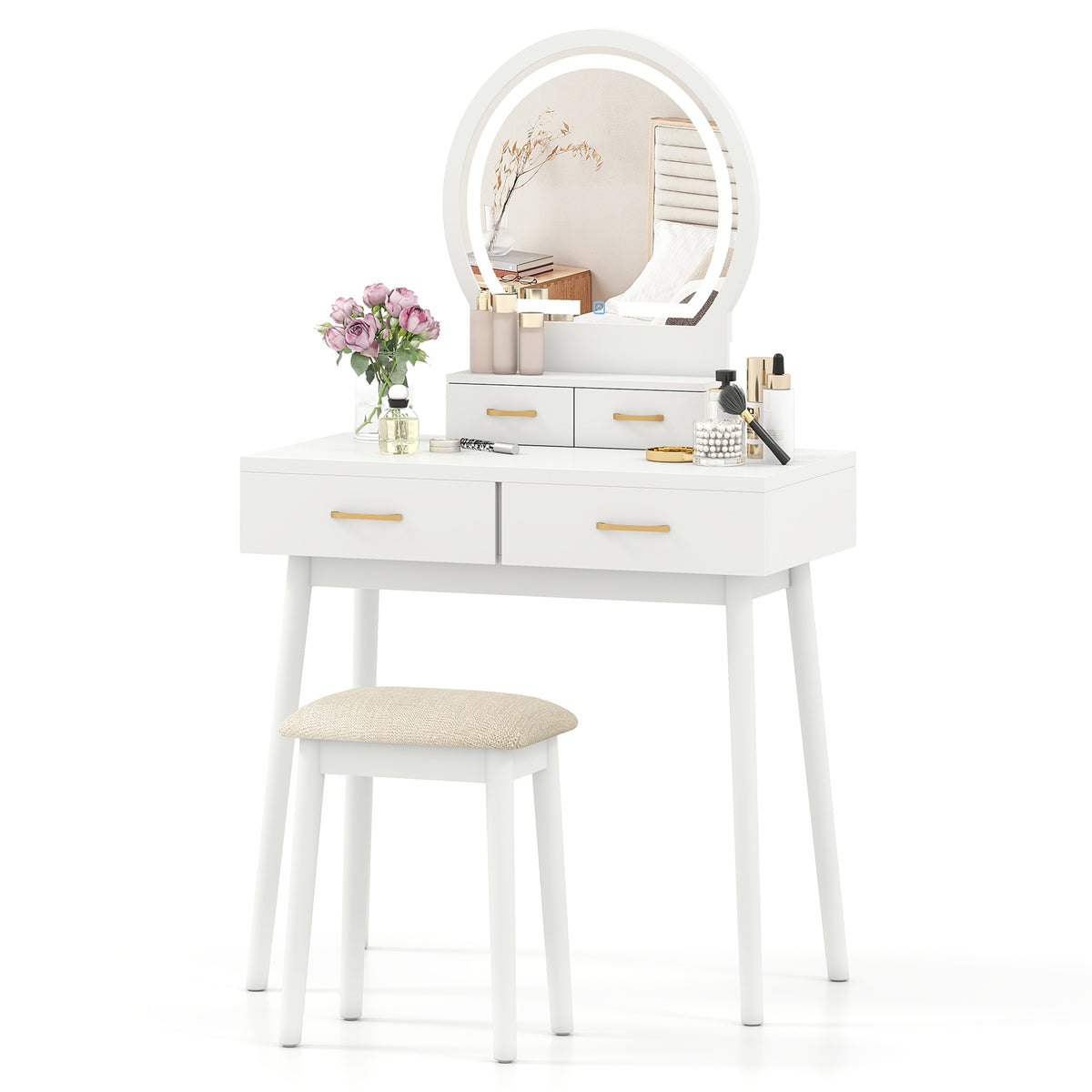 Small Vanity Makeup Table With Stool, LED Mirror, White Makeup Vanities at Gallery Canada