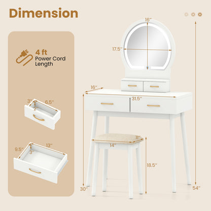 Small Vanity Makeup Table With Stool, LED Mirror, White Makeup Vanities at Gallery Canada