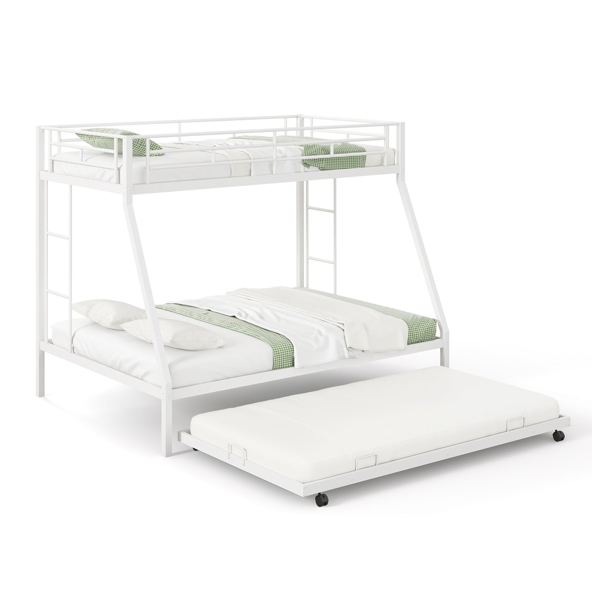 Twin Over Full Bunk Bed Frame with Trundle for Guest Room, White Bunk Bed Frame White at Gallery Canada