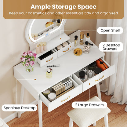 Small Vanity Makeup Table With Stool, LED Mirror, White Makeup Vanities at Gallery Canada