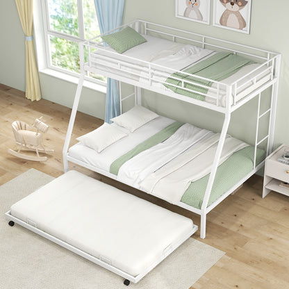 Twin Over Full Bunk Bed Frame with Trundle for Guest Room, White Bunk Bed Frame at Gallery Canada