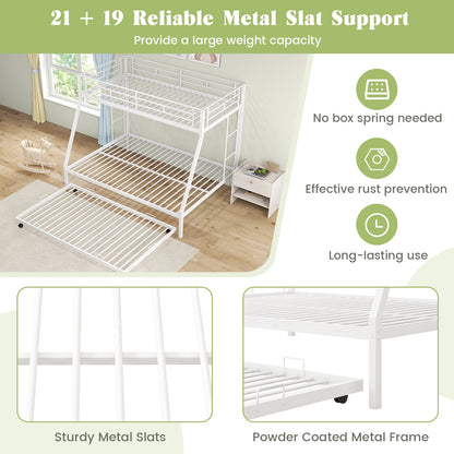 Twin Over Full Bunk Bed Frame with Trundle for Guest Room, White Bunk Bed Frame at Gallery Canada