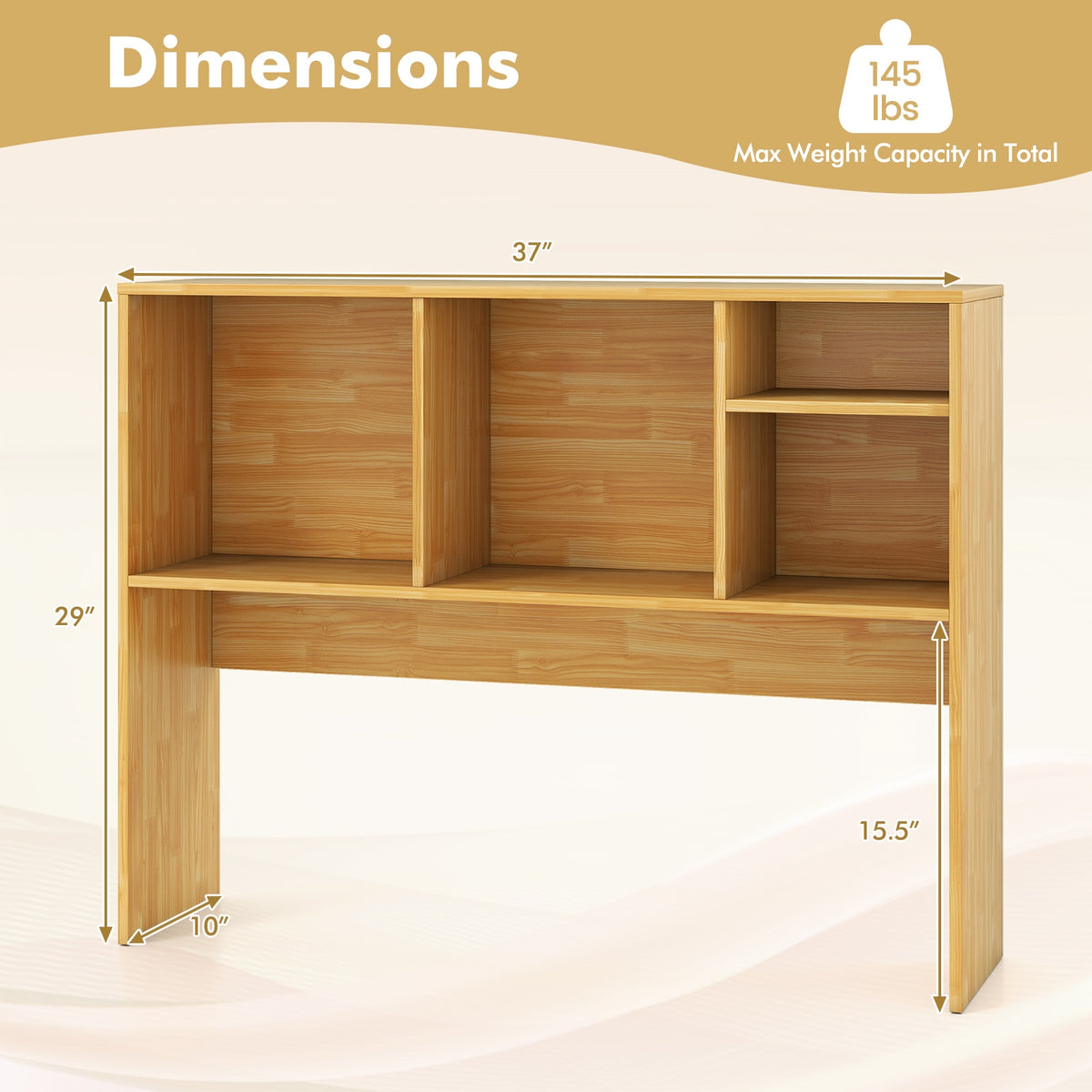 Computer Desktop Bookcase, 4 Cubbies, Open Back Compartment, Beige Bookcases at Gallery Canada