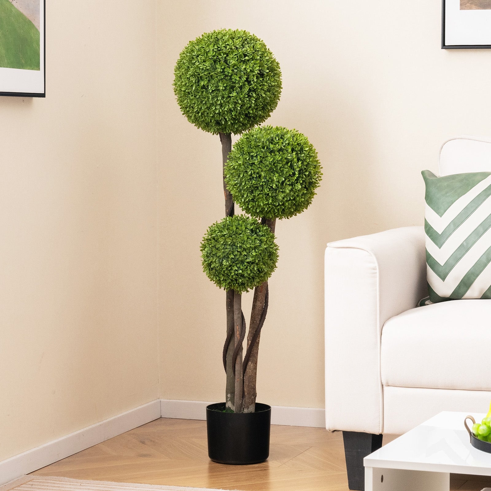 4 FT Artificial Boxwood Topiary Tree, Triple Ball, Weighted Pot, Green Faux Plants at Gallery Canada