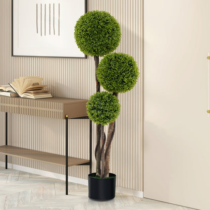 4 FT Artificial Boxwood Topiary Tree, Triple Ball, Weighted Pot, Green Faux Plants at Gallery Canada