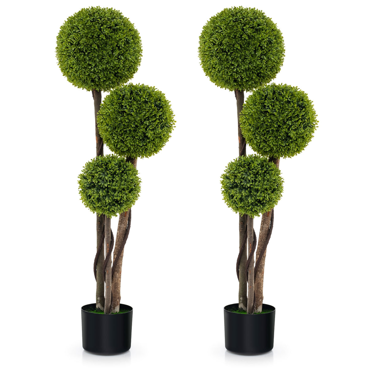 4 FT Artificial Boxwood Topiary Tree, Triple Ball, Weighted Pot, Green Faux Plants at Gallery Canada