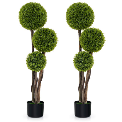4 FT Artificial Boxwood Topiary Tree, Triple Ball, Weighted Pot, Green Faux Plants at Gallery Canada