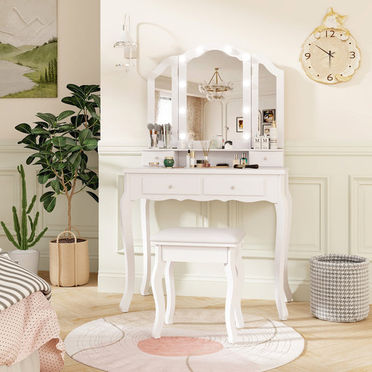 Makeup Vanity Table With Lighted Mirror, Drawers, White Makeup Vanities White at Gallery Canada