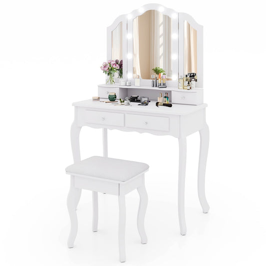Makeup Vanity Table With Lighted Mirror, Drawers, White Makeup Vanities White at Gallery Canada