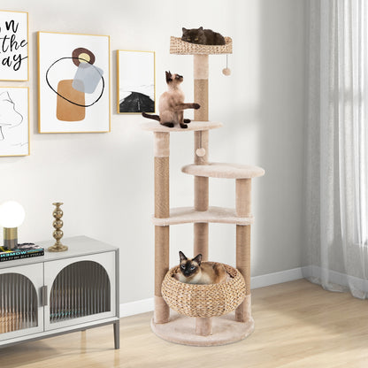 59 Inches Cat Tree With Perch And Soft Hammock, Beige Cat Trees Condos & Scratchers at Gallery Canada