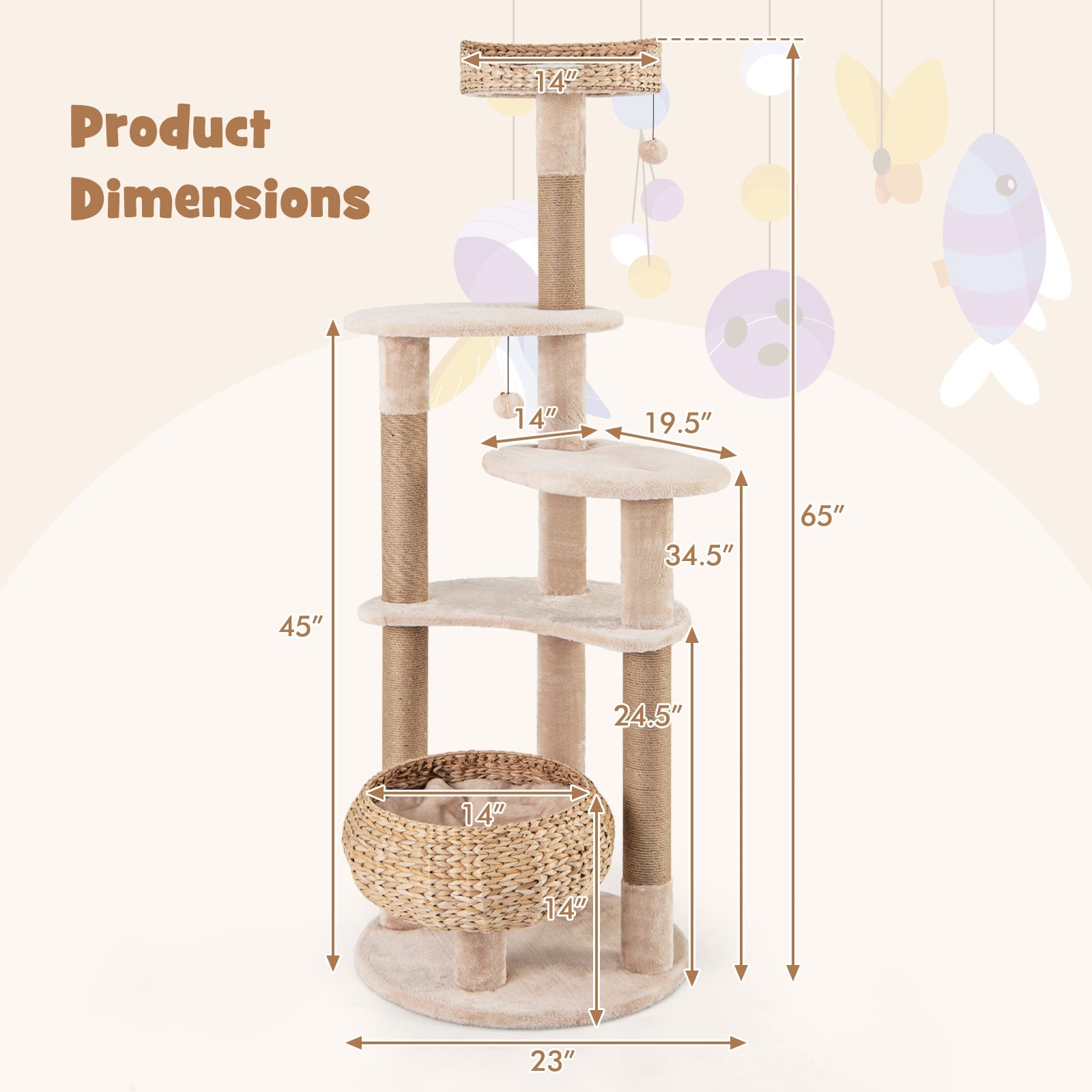 59 Inches Cat Tree With Perch And Soft Hammock, Beige Cat Trees Condos & Scratchers at Gallery Canada
